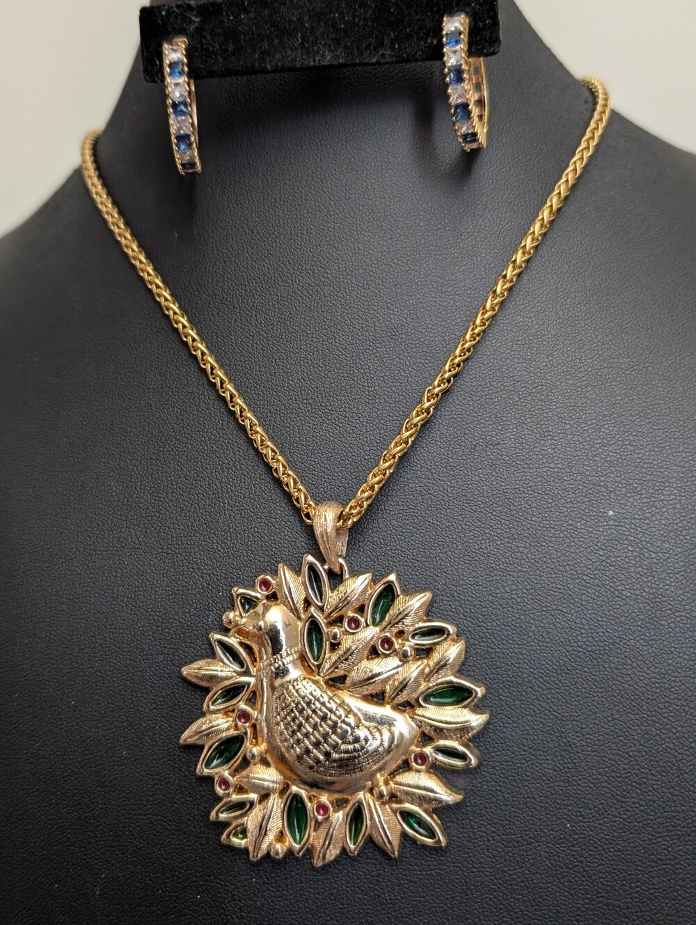 #27. Vintage 70s Sarah Coventry Gold Pendant Necklace & Cubic Zirconia Earrings